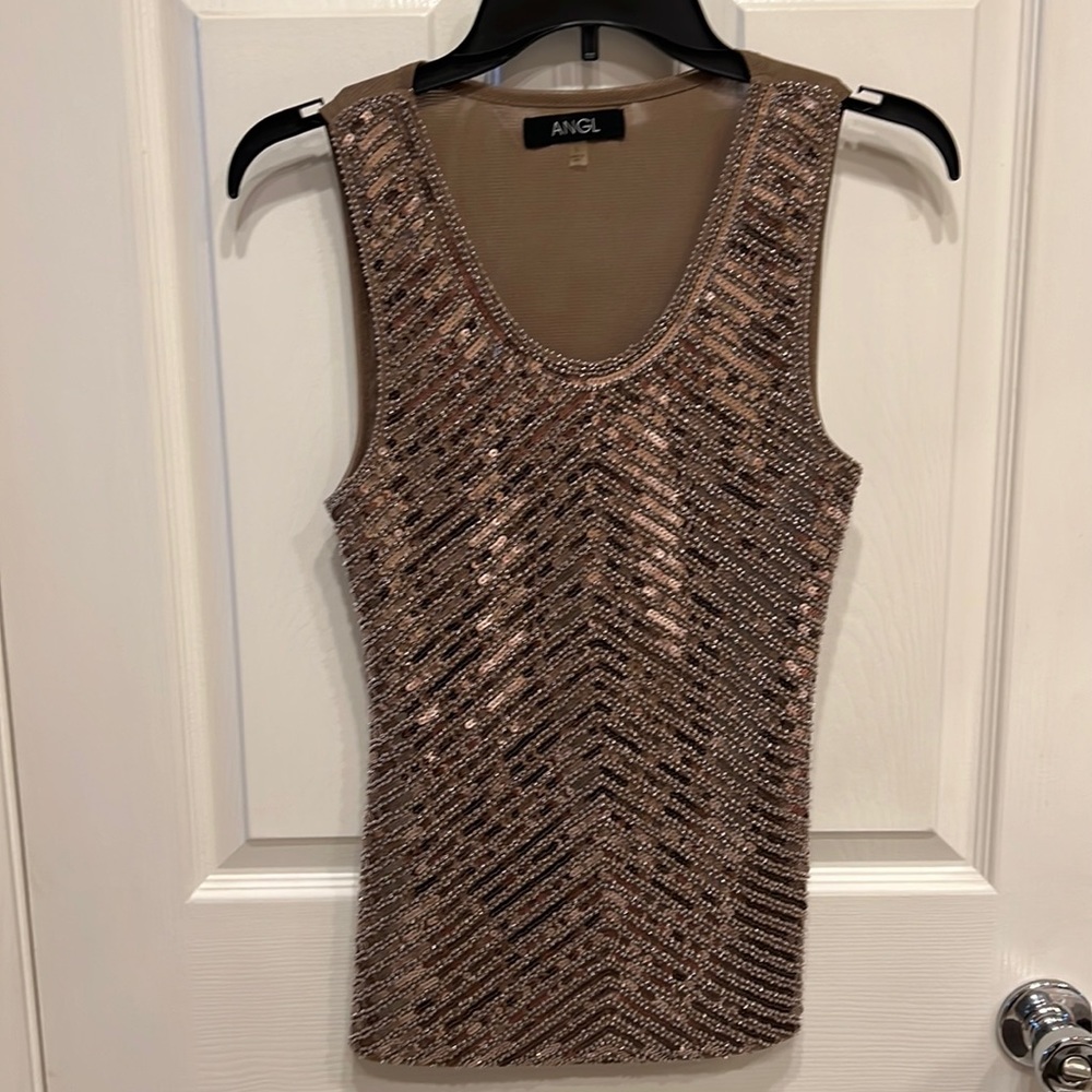 ANGL Brown Sequin Top size Small